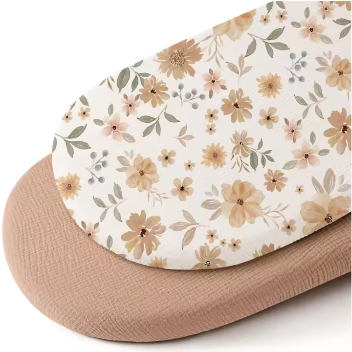 Sábana de gasa de algodón para bebé, color liso, tela arrugada, juego de cama para bebé, funda completa, dos piezas, sábana de gasa de doble capa - 1