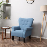HOMCOM Butaca de Salón Tapizada en Tela Sillón Relax con Reposabrazos Asiento Acolchado y Patas de Madera Estilo Moderno para Dormitorio 78x74x97 cm Azul - details 1