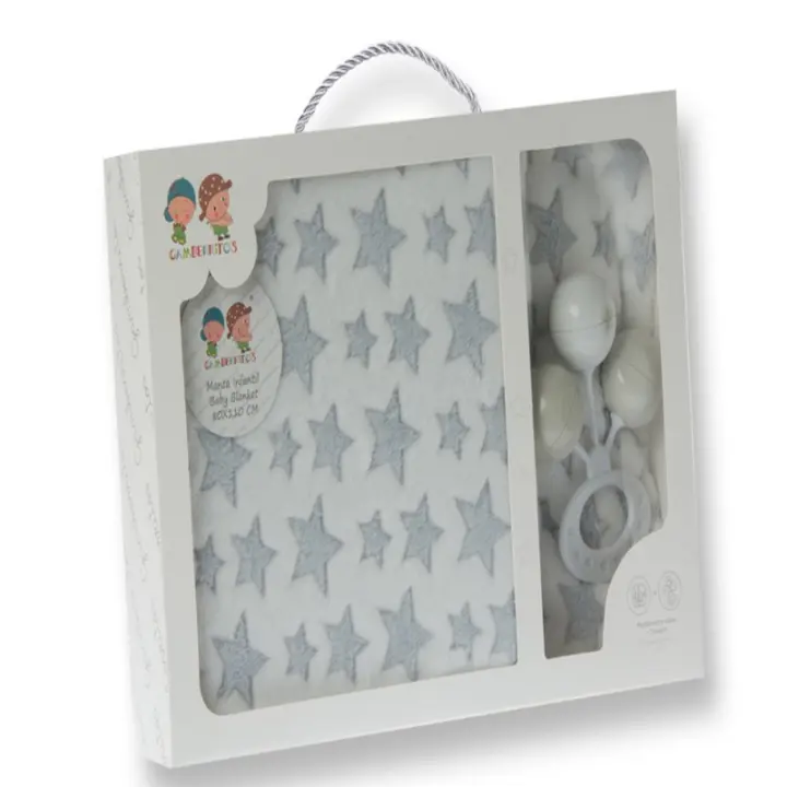 Gamberritos Manta Bebé Capazo Minicuna Arrullo  0.80 x 1.10 m Brocado+ Sonajero de regalo  Color a elegir - 1