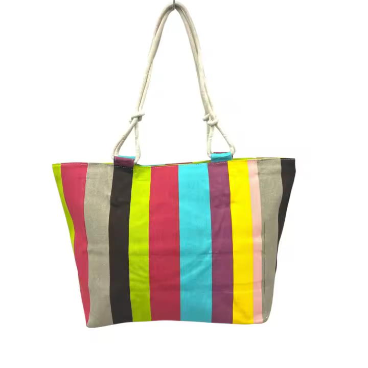 MEJORADA TOTE BAG Grande Rayas Multicolor – BOLSO DE PLAYA de Lona con Asas de Cuerda, Capacidad Extra, 6 Colores Disponibles - 1