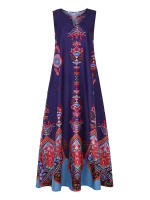 Vestido Largo Sin Mangas Para Mujer Estilo Vintage Con Flores Y Diseño V En El Cuello Vestido De Verano De Tela Poliéster Midi - details 16