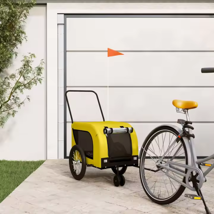 vidaXL Remolque bicicleta mascotas hierro tela Oxford amarillo negro - 1