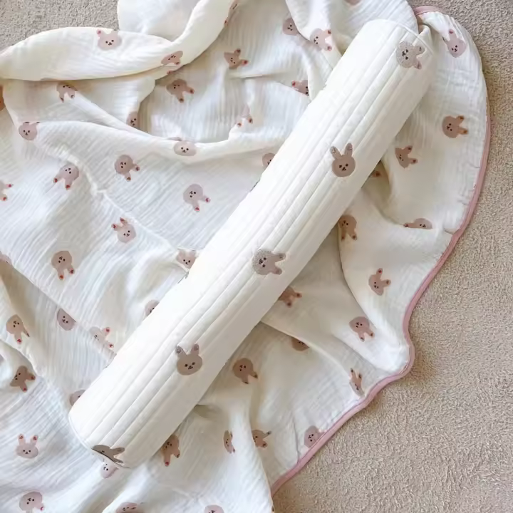 Almohada cilíndrica cómoda con bordado para bebé, tira de cerca para cuna - 1