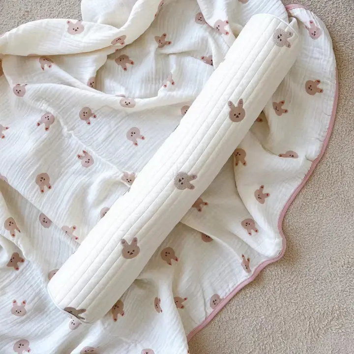 Almohada cilíndrica cómoda con bordado para bebé, tira de cerca para cuna - 1