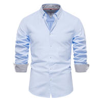 Camisa Oxford De Algodón Y Poliéster Para Hombre AIOPESON Cuello En V Manga Larga Botones Casual Negocios Primavera Otoño - details 11