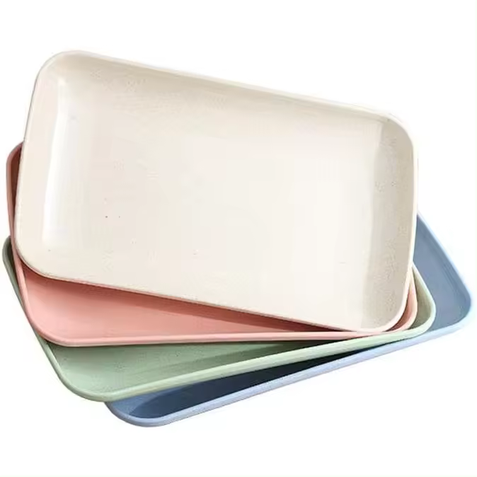 Juego de vajilla irrompible de 8 pulgadas (4 piezas), rectangular, plato de comida, platillo, paja de trigo saludable, platos de cena biodegradables ecológicos, juego de vajilla. - 1