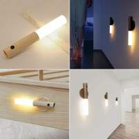 Lámpara de pared LED de madera, lámpara de pared vintage con batería, sensor de movimiento, recargable por USB, luz nocturna apilable, lámpara de noche para niños, blanco cálido - details 3