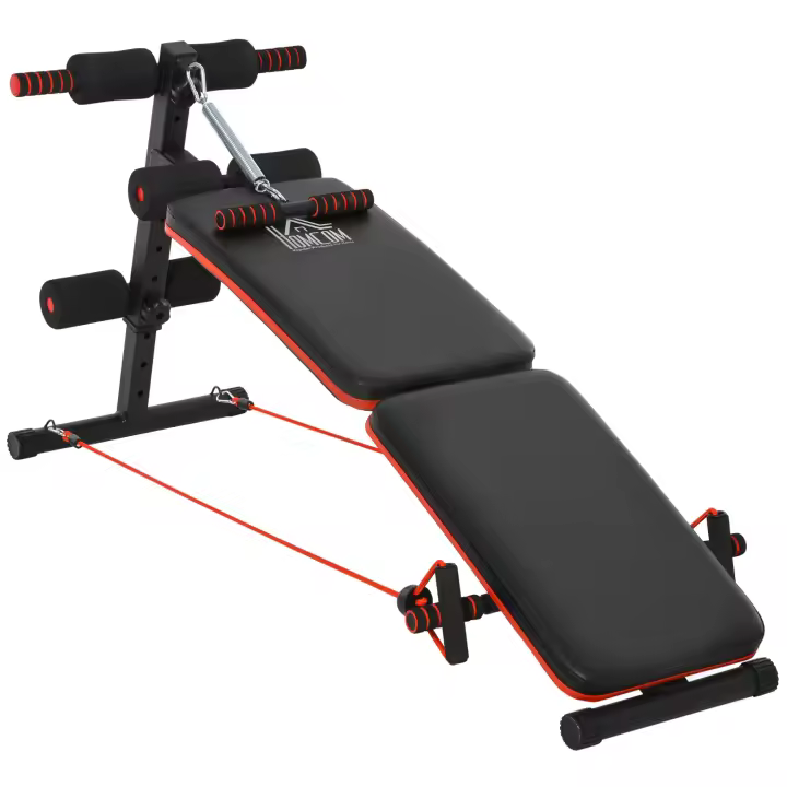 HOMCOM Banco Abdominales Plegable Ajustable en Altura con Soporte Poplíteo Regulable Ideal Hogar y Gimnasio 137x51x50-66 cm Negro - 1