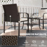Outsunny Conjunto de Jardín Exterior de 3 Piezas Muebles de Jardín con 2 Sillas con Cojines Extraíbles Lavables y Mesa Terraza con Estante Tablero de Vidrio Templado para Balcón Patio Marrón y Crema - details 4