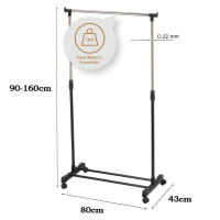 Perchero Móvil con Ruedas Metalizado Negro, Altura Ajustable 90-160 cm - Burro para Ropa Extensible, Estante para Zapatos, Montaje Sin Herramientas, Diseño Minimalista para Entrada/Habitación/Lavandería Organizador de Camisetas Ahorro Espacio, Minimalista - details 1