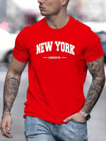 Camiseta De Algodón Puro 100% Para Hombre Estilo Casual Con Estampado De Nueva York Cuello Redondo Manga Corta Ajustada Y Oversized Para El Verano - details 1