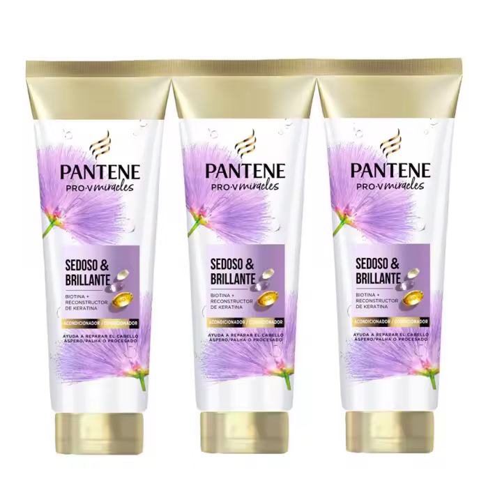 Pantene | Acondicionador Pro-V Miracles Sedoso Y Brillante, 975ml, Reparador con Biotina y Keratina Repara Seco, Dañado, Tratado o con Mechas. Actúa como Hidratante Capilar 3x325ml - 1