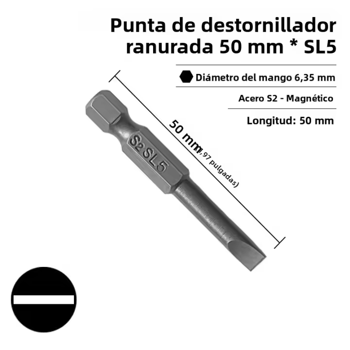 Puntas De Destornillador Plano Magnéticas 50/100mm 2.0-6.0mm Con Embozo Hexagonal 1/4" Herramientas Manuales Accesorios - 1