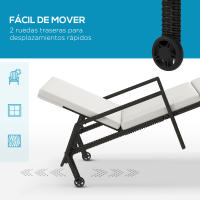 Outsunny Tumbona de Ratán Chaise Longue de Jardín con Respaldo Ajustable en 5 Posiciones Cojín Acolchado y 2 Ruedas Carga 120 kg 73x200x48 cm - details 4
