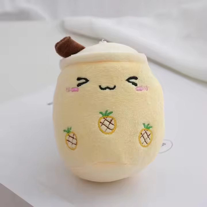 Muñeco De Peluche Boba Té Con Bolas De Arroz Blanco Y Marrón Llavero De Cojín De Almohada Suave Juguete Colgante Para Mochila Regalo - 1
