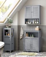Armario colgante de baño con puertas de persiana, estante ajustable y compartimento abierto, gris ahumado, blanco - 20x60x70 cm - details 9