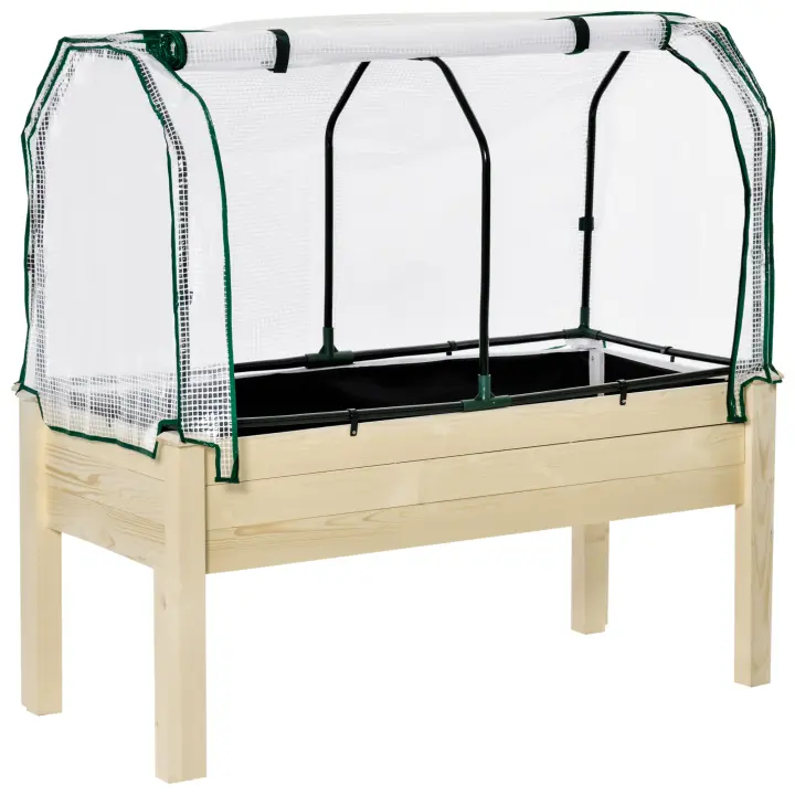 Outsunny Huerto Urbano Elevado de Madera 121x55x117 cm con Cubierta de Protección Mesa de Jardinera para Cultivo Flores Vegetales en Jardín Terraza Color Natural - 1
