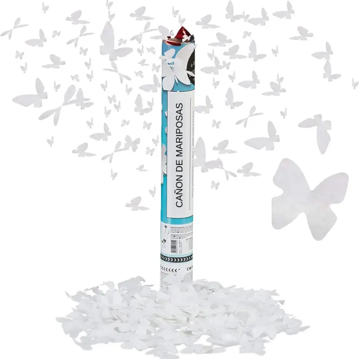KROWN - Cañon de Mariposas Blancas Para Bodas, Cañón de Confeti Blanco en Forma de Mariposas, Bodas y Aniversarios, Papel-Cartón, 40 cm, Blanco, Detalles y Regalos Bodas, Comuniones, Cumpleaños, Bautizos - 1