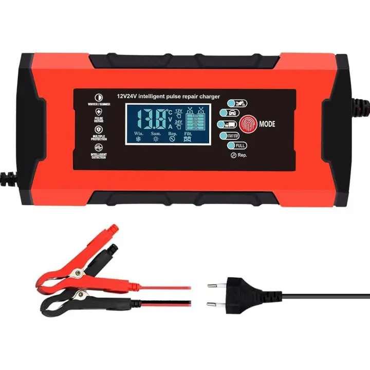 Cargador de Barerías, 10A 12V/24V 5A Carga de badería de Protección múltiple, Pantalla LCD Inteligente, Carga automática Batería de Motocicleta, Barco, Automóvil, badería AGM/Gel/Plomo-ácido - 1