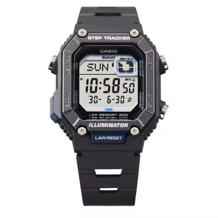reloj cronómetro deportivo Bluetooth unisex Casio StepTracker WS-B1000-1A 41.3mm Smartlink 100m WR correa de resina - 1