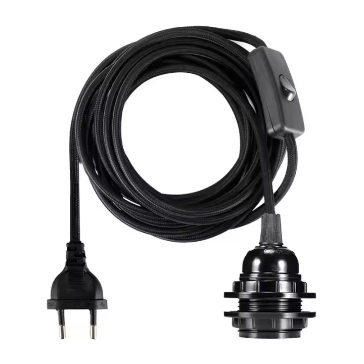 Soporte para colgar en el techo, soporte para lámpara con tornillo E27, interruptor suspendido y anillo de bloqueo para pantalla, extensión de 2 núcleos con europeo - 1