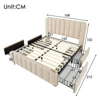 Cama tapizada Cabecero tapizado Doble with Rayas Decorativas Doradas y Carga USB Type-C 160*200 cm, material de lino beige con 4 cartones, capacidad de carga de 200 kg (sin cojín). - details 7