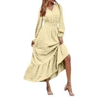 Vestido Bohemio Largo De Maxi Para Mujer Con Cintura Elástica Y Estampado A-Line Manga Larga Vestido De Dama Con Volante Y Hemorragia Suave Para Primavera Y Otoño - details 4