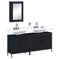 vidaXL Set de muebles de baño 3 pzas madera contrachapada en color Roble Sonoma/Negro/Roble ahumado | almacenamiento funcional diseño moderno para baño dormitorio sala - details 1