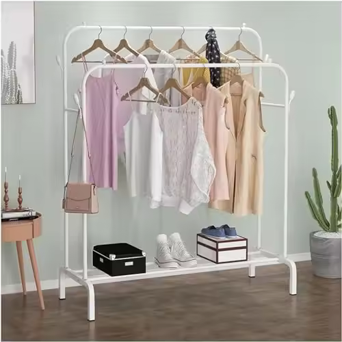 MiKoMiKa Perchero Estanteria Metalico para Ropa Resistente, Perchero Portátil De Metal con Doble Riel Y Estante De Almacenamiento De 2 Capas, Percha Independiente para Dormitorio, Sostiene 40 Kg…Perchero Metalico Burro (ROPA-002 1790 ) - 1
