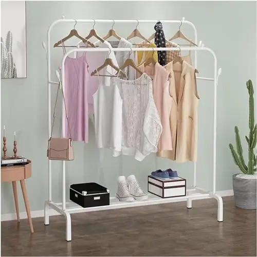 MiKoMiKa Perchero Estanteria Metalico para Ropa Resistente, Perchero Portátil De Metal con Doble Riel Y Estante De Almacenamiento De 2 Capas, Percha Independiente para Dormitorio, Sostiene 40 Kg…Perchero Metalico Burro (ROPA-002 1790 ) - 1