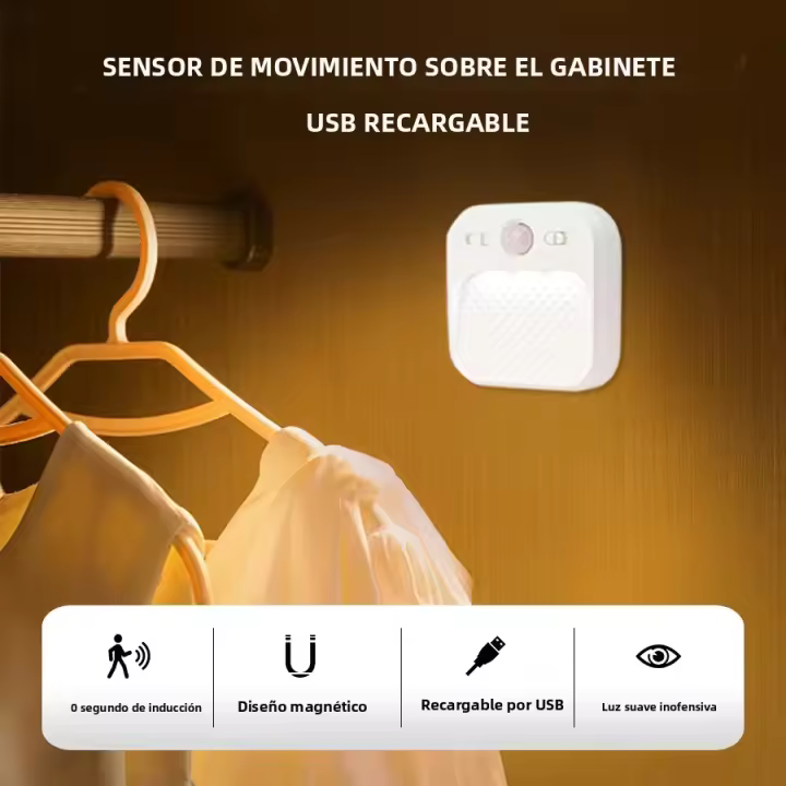 Lámpara Nocturna LED Con Sensor De Movimiento Recargable Adhesiva Y Magnética Para Dormitorio Escaleras Armario Cocina Luz De Noche - 1