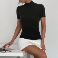 Vestido Corto De Verano Con Cuello Alto Media Altura Manga Corta Color Coordinado Ajustado Para Mujer Oficina Y Compra Diaria - details 6