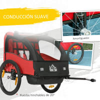 HOMCOM Remolque de Bicicleta para Niños +18 Meses Cochecito para Transporte de 2 Plazas con Cinturón de Seguridad Espacio de Almacenamiento y Sistema de Amortiguador 140x88x90 cm - details 3