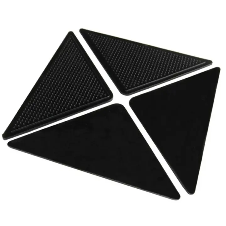 Juego De 4 Pegatinas Antideslizantes Para Alfombras Para Pisos Duros Adhesivo Super Fijador Para El Hogar Negro Lavable - 1
