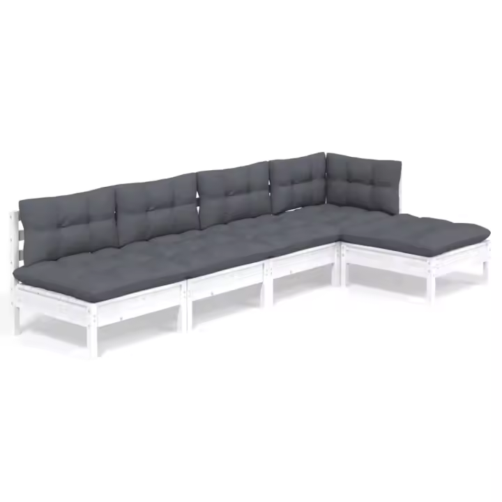 vidaXL Muebles de jardín 5 pzas con cojines blanco madera de pino - 1
