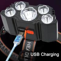 5 LED luz linterna recargable con bateria de 18650 incorporada fuerte luces para acampar aventura lampara de pesca faro para la cabeza - details 1