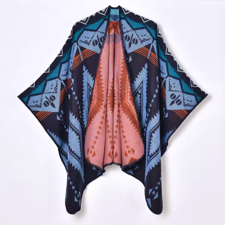 Bufanda gruesa y cálida estilo retro, jacquard, talla grande, con apertura para mujer, para otoño e invierno - 1