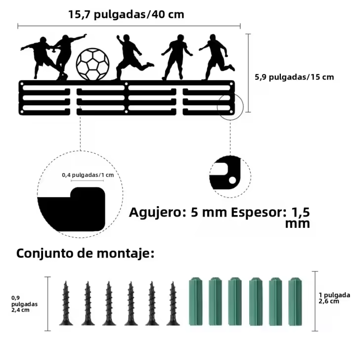 Porta-Medallas De Cheerleading Soporte De Pared Con Marco Metálico Para 3 Líneas Expositor De Premios Deportivos Montaje En La Pared - 1