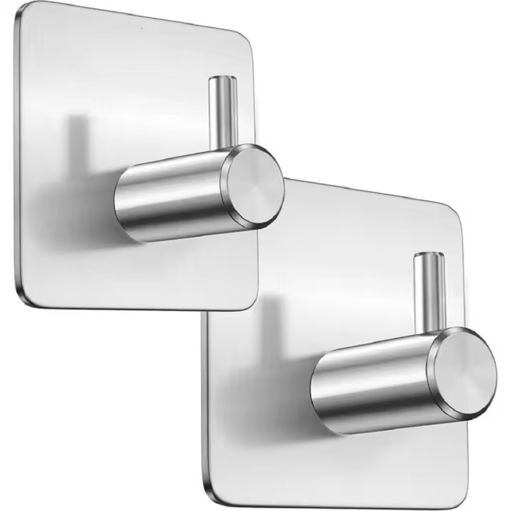 2 sostenedor de la toalla de plata, auto-adhesivo, acero, parte posterior del gancho de la puerta, palillo encendido, la toalla para sostenedores de los cuartos de baño, cocina, ganchos del metal, ganchos de la toalla - 1