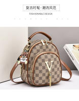 Mochila Vintage a Cuadros Para Mujer Estilo Girly Con Contraste De Hombros Mochila Redonda De Moda Cruzbody Sencilla Con Costuras Material PVC - details 0