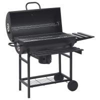 vidaXL Parrilla de barril ruedas y estantes acero negro 115x85x95 cm - details 0