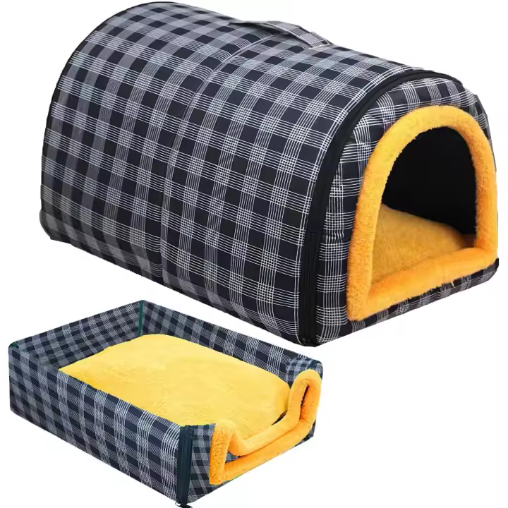 Cama gris convertible 2 en 1 para gatos y perros pequeños: tela impermeable, cojín de felpa suave, para uso en interiores y exteriores. - 1