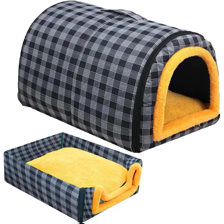 Cama gris convertible 2 en 1 para gatos y perros pequeños: tela impermeable, cojín de felpa suave, para uso en interiores y exteriores. - 1