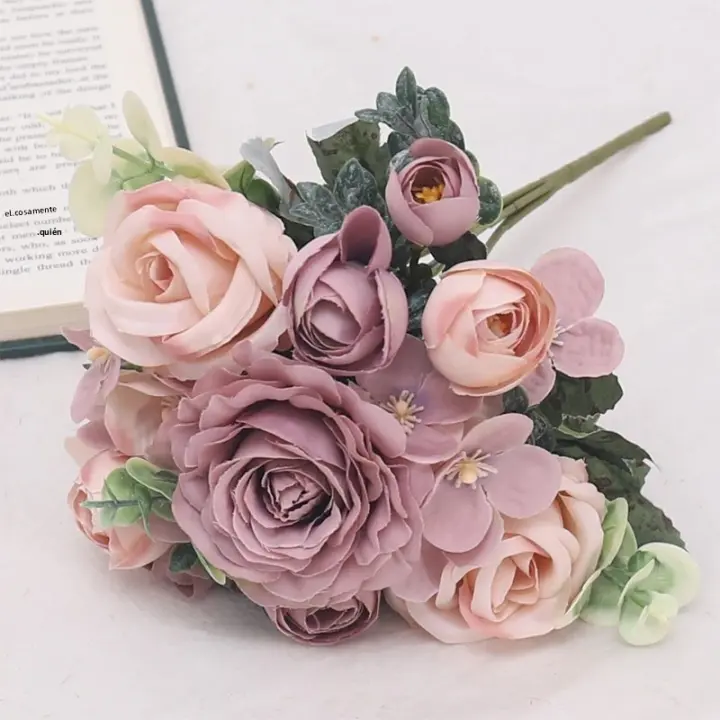 Bouquet De Flores Artificiales De Alta Calidad Rosa Y Hydrangea Decoraciones Para Bodas Hogar Navidad Falsas Plantas Para Jardín Accesorios De Fiesta - 1