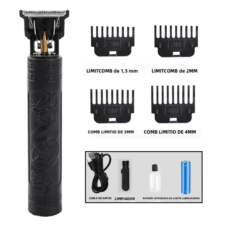 Afeitadora Eléctrica Recargable Para Hombres Corte De Pelo Vintage Barbería USB Carga Negra Dragón Set De 1 Pieza Material Plástico - 1