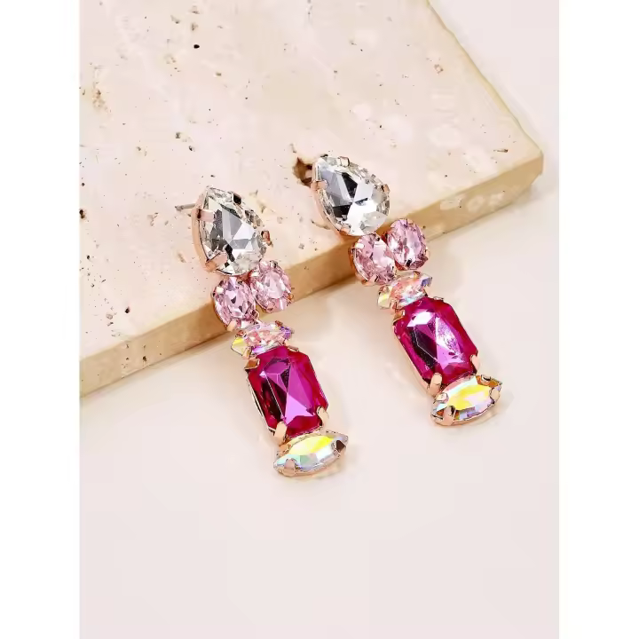 Pendientes Sigrid Elegantes Colgantes de Cristal Rosa - 1