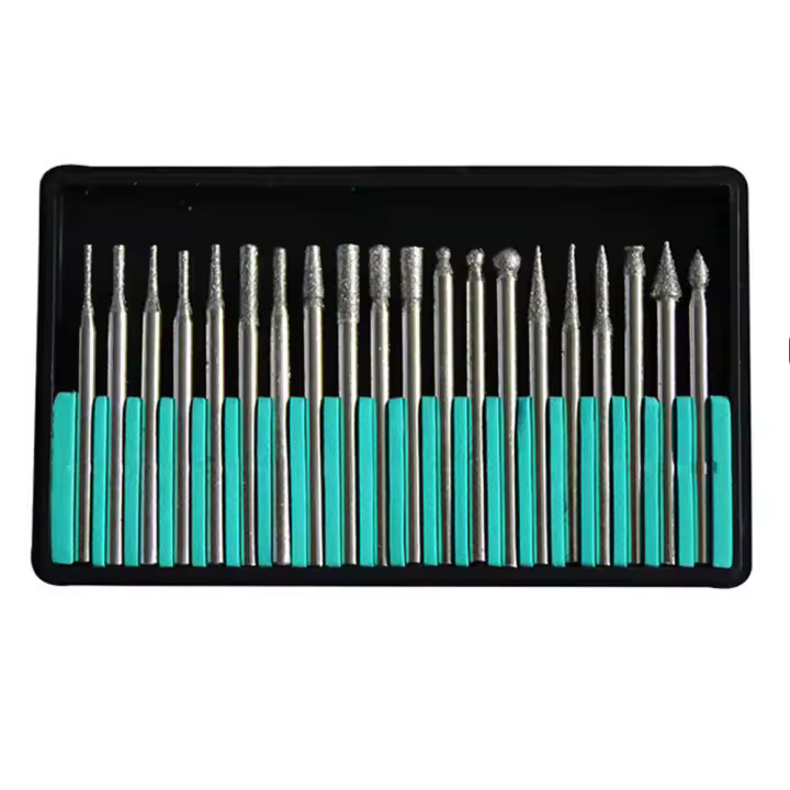 Juego De 20 Piezas De Brocas De Diamante Para Grabado Y Pulido De Vidrio Piedra Jade Con Rosca De 2.35/3mm Punto Agujas Herramienta Rotatoria - 1