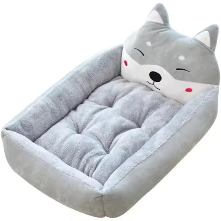 Suministros para mascotas Cama para perros Cojín de almohada de dibujos animados extraíble Cojín para perros lavable Gris S - 1