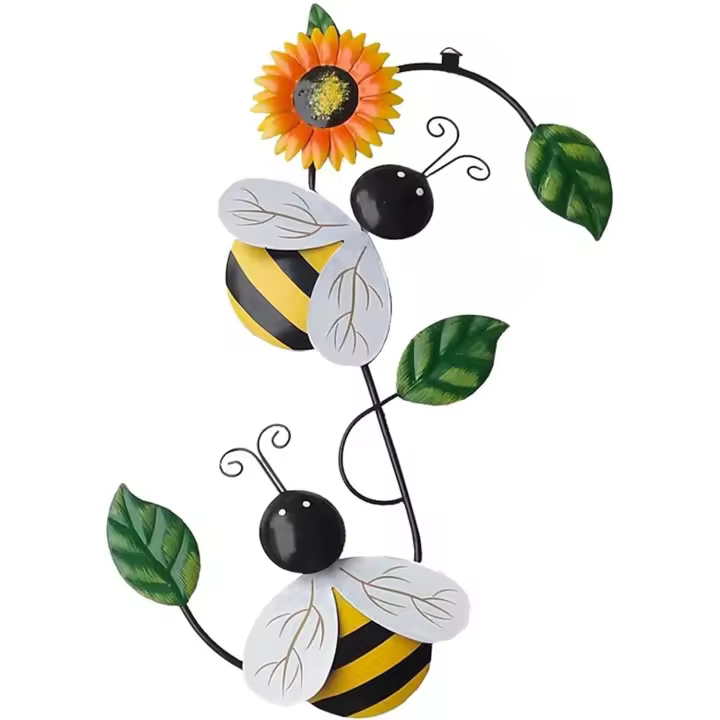 Metal abeja girasol adornos, colgante de pared mariquita arte artesanía ornamento, estilo pastoral escultura colgante para el hogar jardín decoración abeja decoración regalo - 1