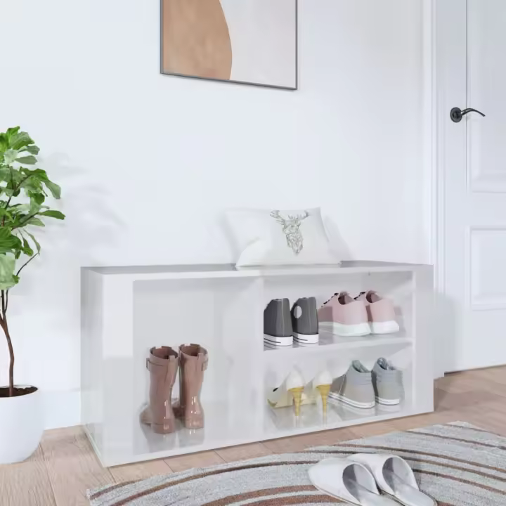 vidaXL Mueble zapatero madera contrachapada blanco brillo 100x35x45 cm - 1